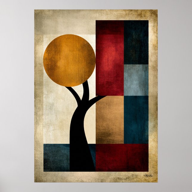 Poster Paisagem Geométrica Abstrata Zen Japonesa Arte de  (Frente)