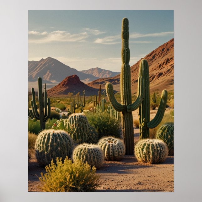 Poster Paisagem Geométrica do Deserto Cactus (Frente)