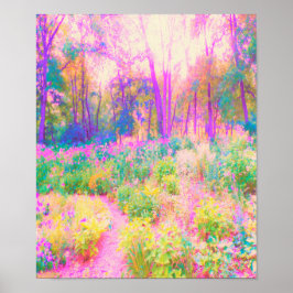 Poster Paisagem iluminada de jardim rosa e coral