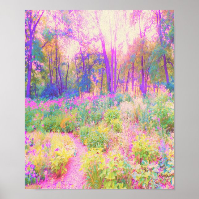 Poster Paisagem iluminada de jardim rosa e coral (Frente)