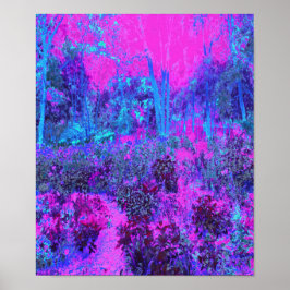Poster Paisagem Impressionista Azul e Rosa-Quente