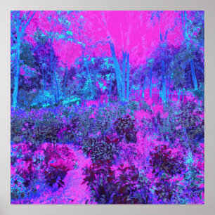 Poster Paisagem Impressionista Azul e Rosa-Quente