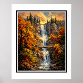 Poster Paisagem Impressionista de Cachoeira de Outono