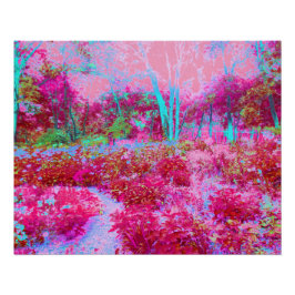 Póster Paisagem Impressionista de Jardim Vermelho e Rosa