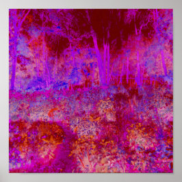 Poster Paisagem Impressionista Vermelha e Magenta Trippy