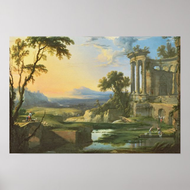 Póster Paisagem italiana com ruínas (Frente)