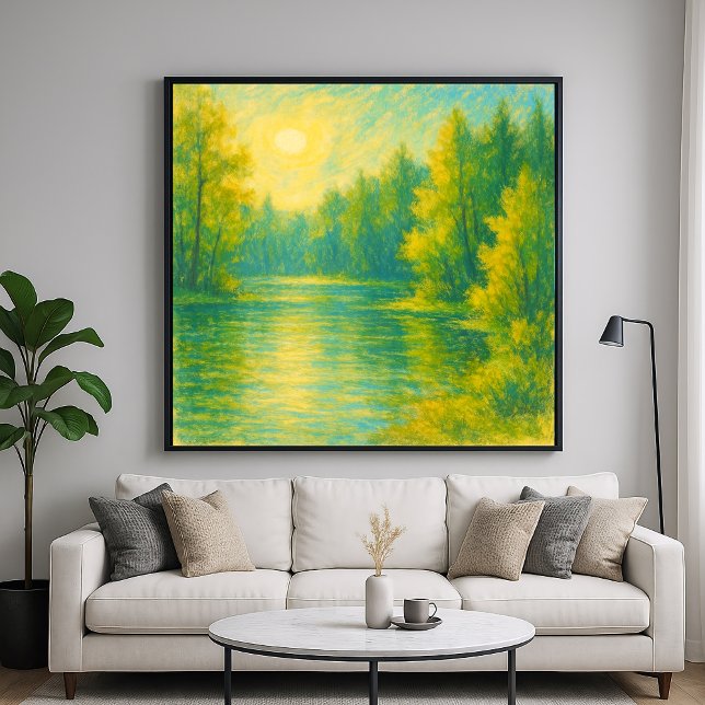 Poster Paisagem Lakeside Sunny - Estilo de Pintura em Pas (Criador carregado)