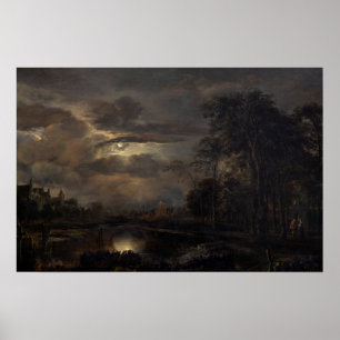 Póster Paisagem lunática com Ponte por Aert van der Neer