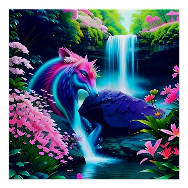 Póster Paisagem Mágica Cama d'água e Flores Dois (Frente)