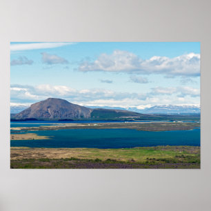 Poster Paisagem marinha da Islândia pela manhã com fazend