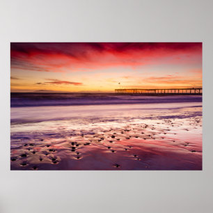 Poster Paisagem marinha e pier ao pôr do sol, CA