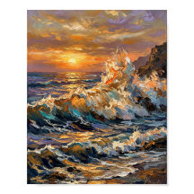 Paisagem Marinha Impressionista: Ondas do Oceano B
