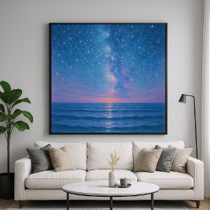Poster Paisagem Marinha Noturna Estrelada - Estilo de Pin