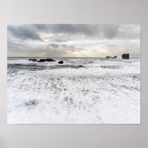 Póster Paisagem marinha oceânica espumosa pálida, Islândi