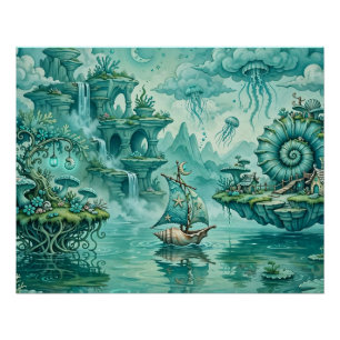 Póster Paisagem Marinha Verde Turquesa Sonho Surreal Fant