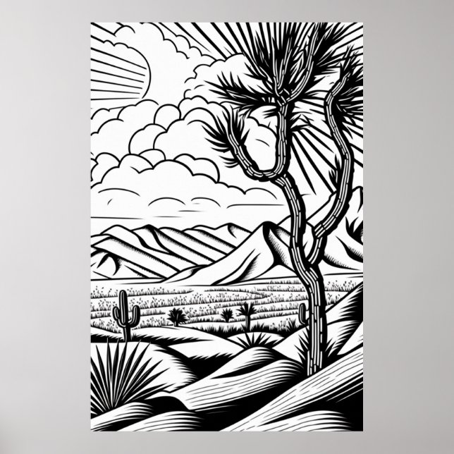 Poster Paisagem Mínima Preta e Branca de Boho (Frente)