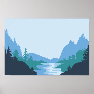 Poster Paisagem Minimalista de Montanha e Rio