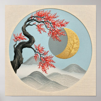 Poster Paisagem Minimalista Japonesa de Flor de Cerejeira