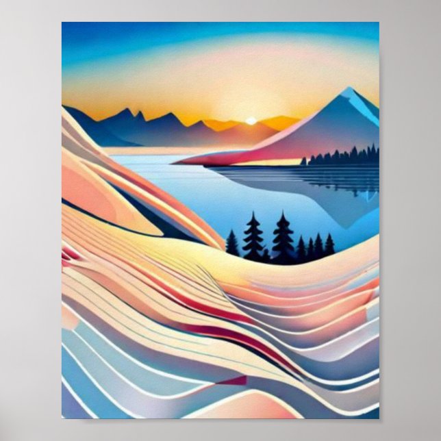 Poster Paisagem Montanhas Abstrato Sunset (Frente)