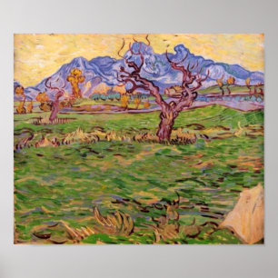 Póster Paisagem Montanhas de Árvores Olivais, Van Gogh F