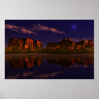 Póster paisagem, montanhas no pôr do sol