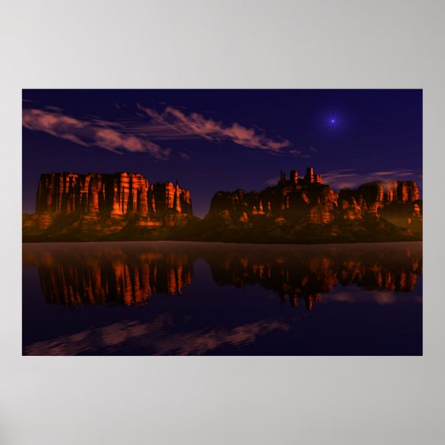 Póster paisagem, montanhas no pôr do sol (Frente)