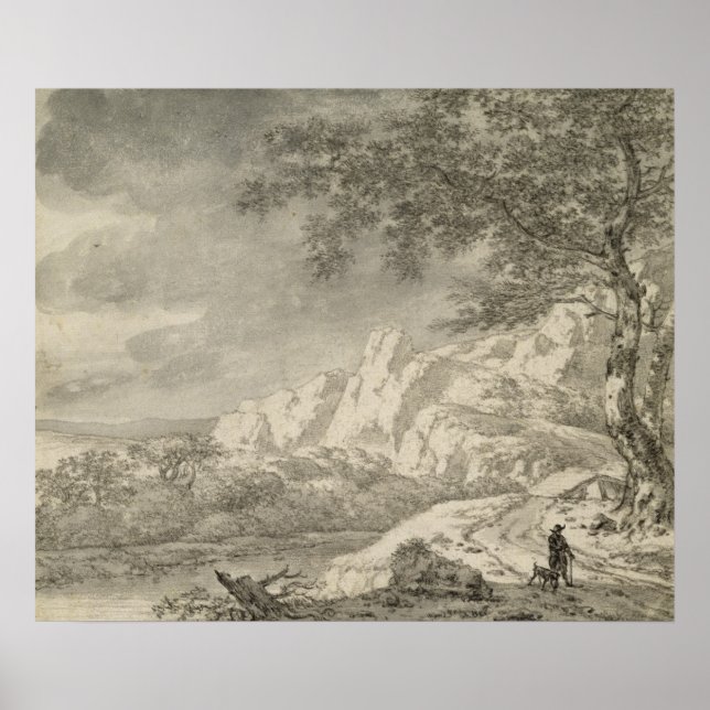 Poster Paisagem Montanhosa com um Hiker (Frente)