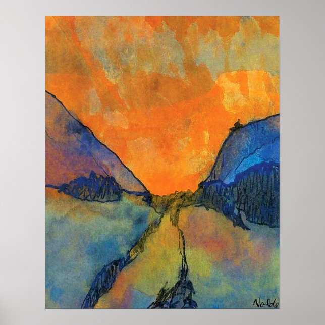 Poster Paisagem montanhosa Emil Nolde Vale Com Pôr do sol (Frente)