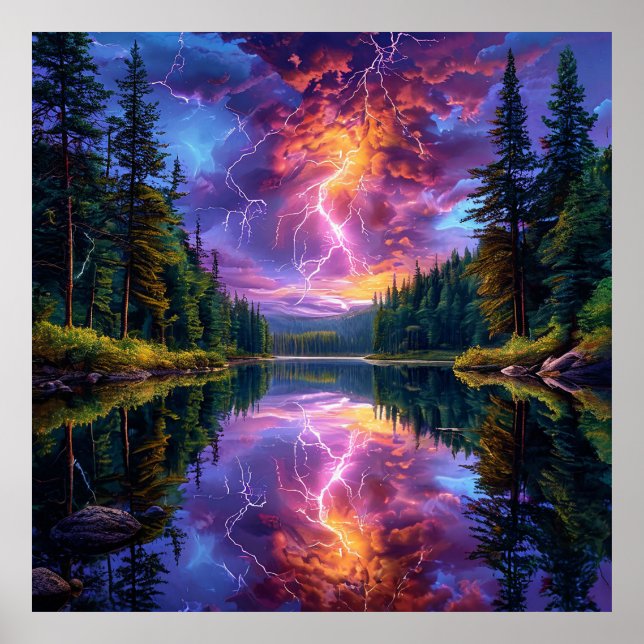 Poster Paisagem Montanhosa Serena com Lago (Frente)