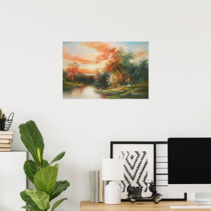 Poster Paisagem na pintura do pôr do sol