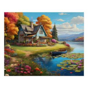 Póster Paisagem natural com lago, além do algodão-4455