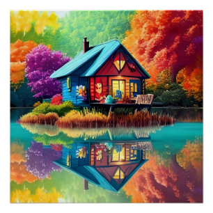 Póster Paisagem natural com lago e outono-38566