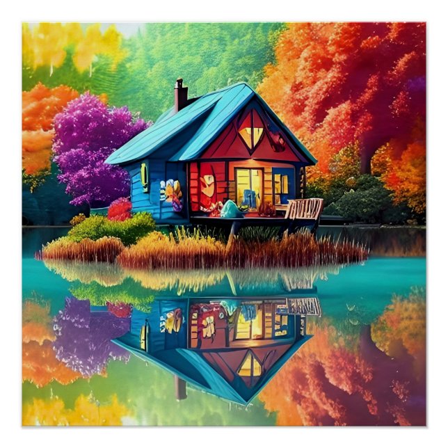 Póster Paisagem natural com lago e outono-38566 (Frente)