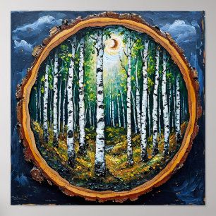 Poster Paisagem natural da floresta de aves