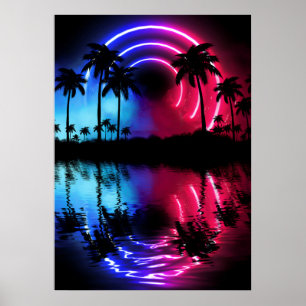Poster Paisagem neon: Palmas e Arca