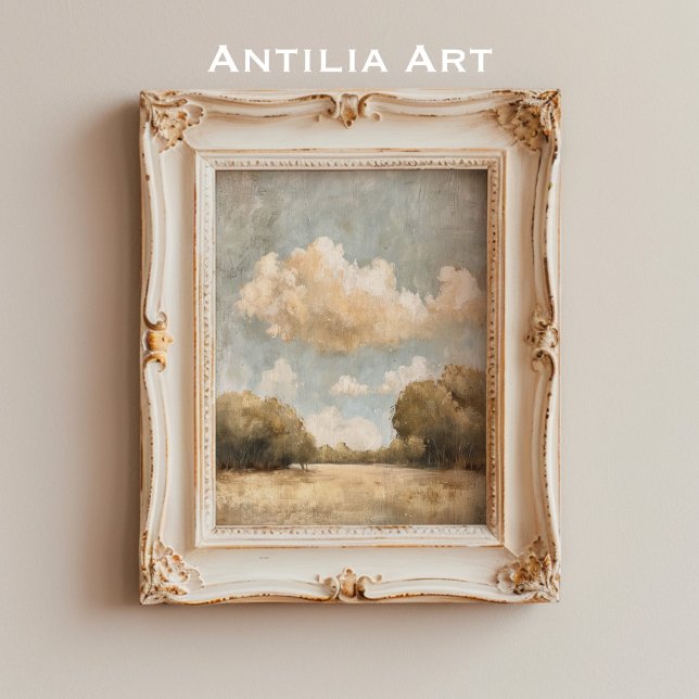 Poster Paisagem Neutral Pintagem de Óleo Céu Nublado (Criador carregado)