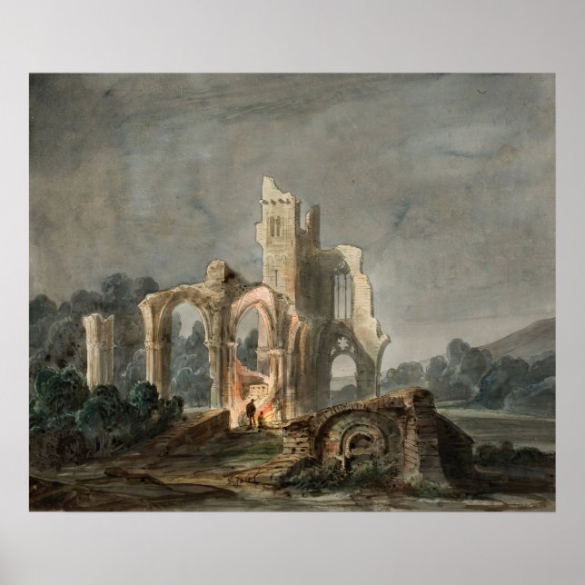 Poster Paisagem noturna com ruínas góticas (cerca de 1850 (Frente)