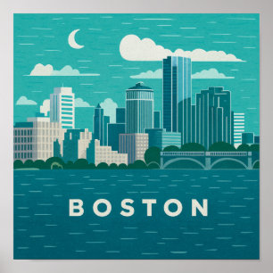 Poster Paisagem Noturna da Cidade de Massachusetts   Cida