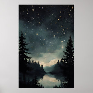 Poster Paisagem Noturna de Observação das Estrelas, Impre