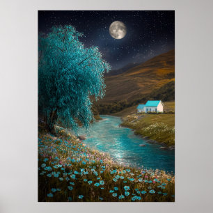 Poster Paisagem Noturna Encantada - Cena Sonhadora do Rio