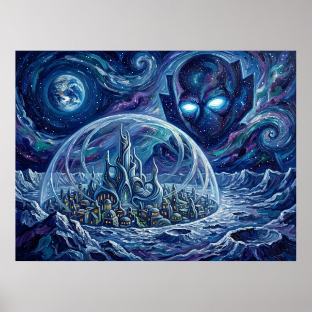 Poster Paisagem Noturna Estrelada de Attilan Marvel Cômic (Frente)