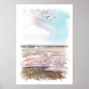 Poster Paisagem Oceânica - Cartaz de Aquarela