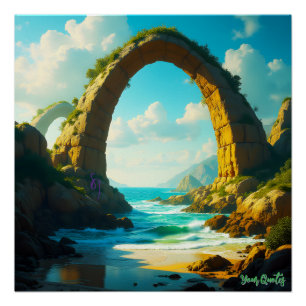 Póster Paisagem Oceânica de Arco de Pedra Costeira