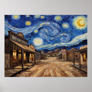 Poster Paisagem Ocidental Noturna Estrelada de Tombstone 