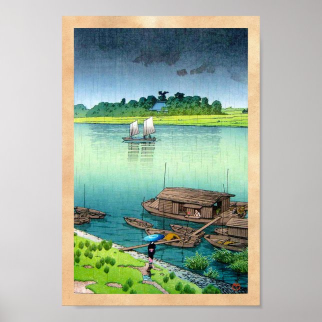 Póster paisagem oriental legal do japão no lado da chuva  (Frente)