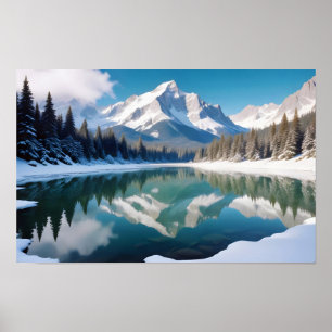 Poster Paisagem Panorâmica Montanhas do Lago Natural Tran