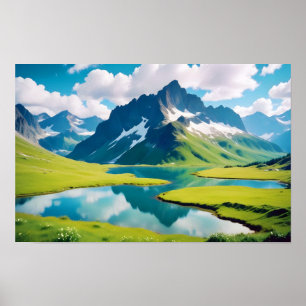 Poster Paisagem Panorâmica Montanhas do Lago Natural Tran