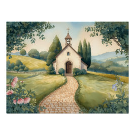 Póster Paisagem Pastel do Caminho da Capela Cottagecore