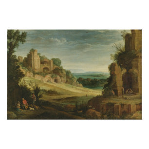 Póster Paisagem Paul Bril com um grupo de caça