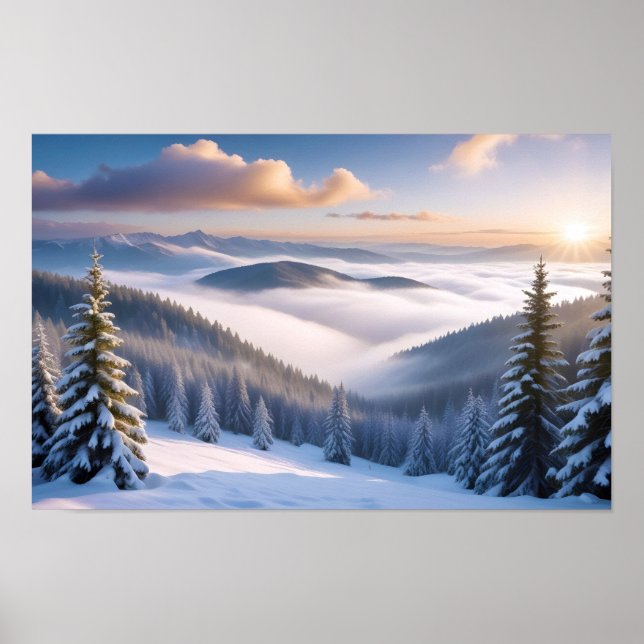 Poster Paisagem pitoresca Montanha da Natureza de inverno (Frente)
